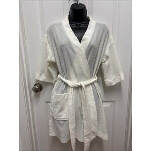 70s Evelyn Pearson White Mesh Terry Cover Up‎ Robe - Size Small